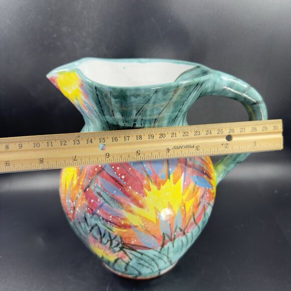 Vietri Italian RedWare Pottery Pitcher Carafe Jug Hand Painted Large Italy VTG - Picture 5 of 16